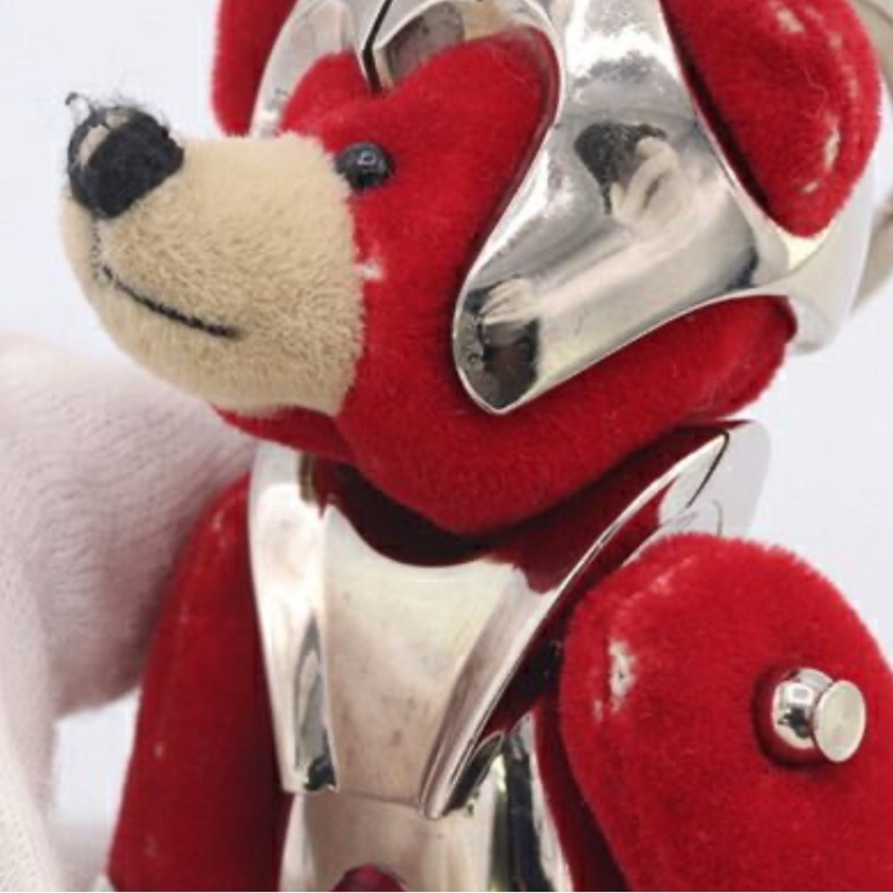 Prada Bear Robot Metallic Charm Keychain Red and Silver Teddy w/Box Red Crystals - Picture 9 of 13